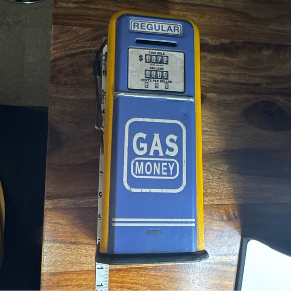 Blue and Yellow 10” Vintage Style‎ Gas Pump  Coin Bank - Picture 10 of 12